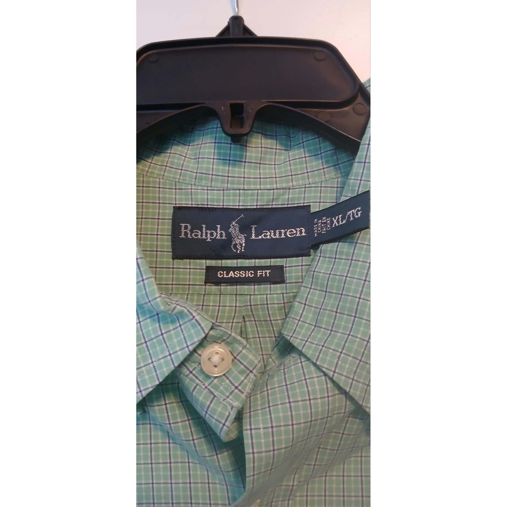 Ralph Lauren Mens XL Classic Fit Short Sleeve Button Down Shirt Green Check - Picture 4 of 5